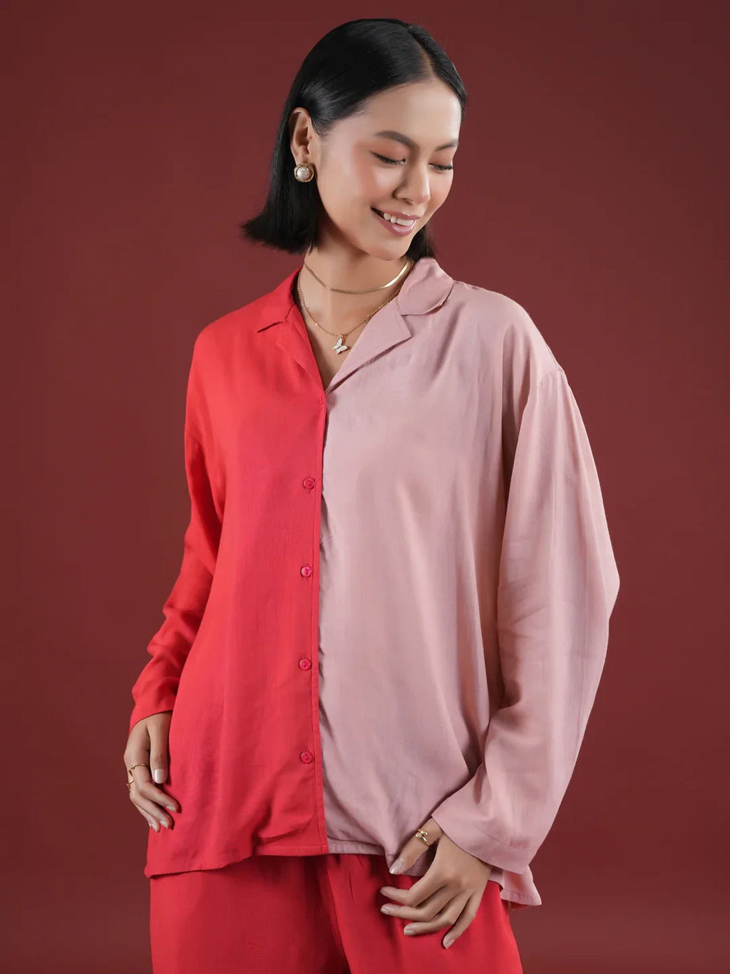 Red Solid Print Night Suit Set - SanskrutiHomes 