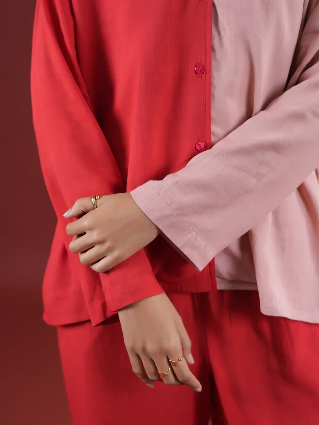 Red Solid Print Night Suit Set - SanskrutiHomes 