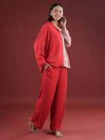 Red Solid Print Night Suit Set - SanskrutiHomes 