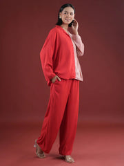 Red Solid Print Night Suit Set - SanskrutiHomes 