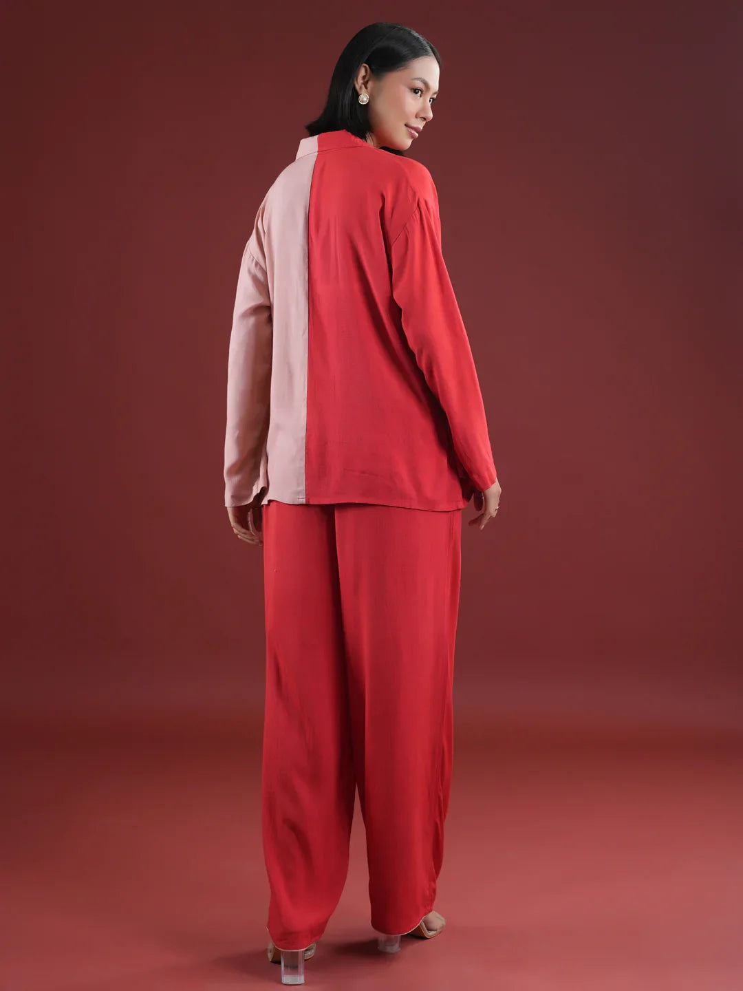 Red Solid Print Night Suit Set - SanskrutiHomes 