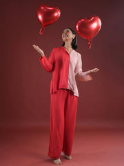 Red Solid Print Night Suit Set - SanskrutiHomes 