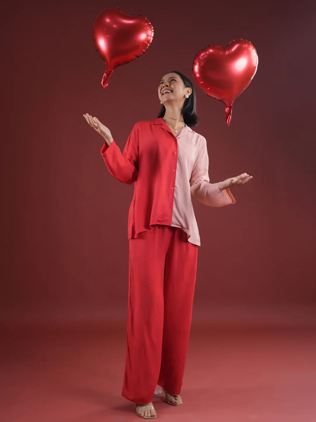 Red Solid Print Night Suit Set - SanskrutiHomes 