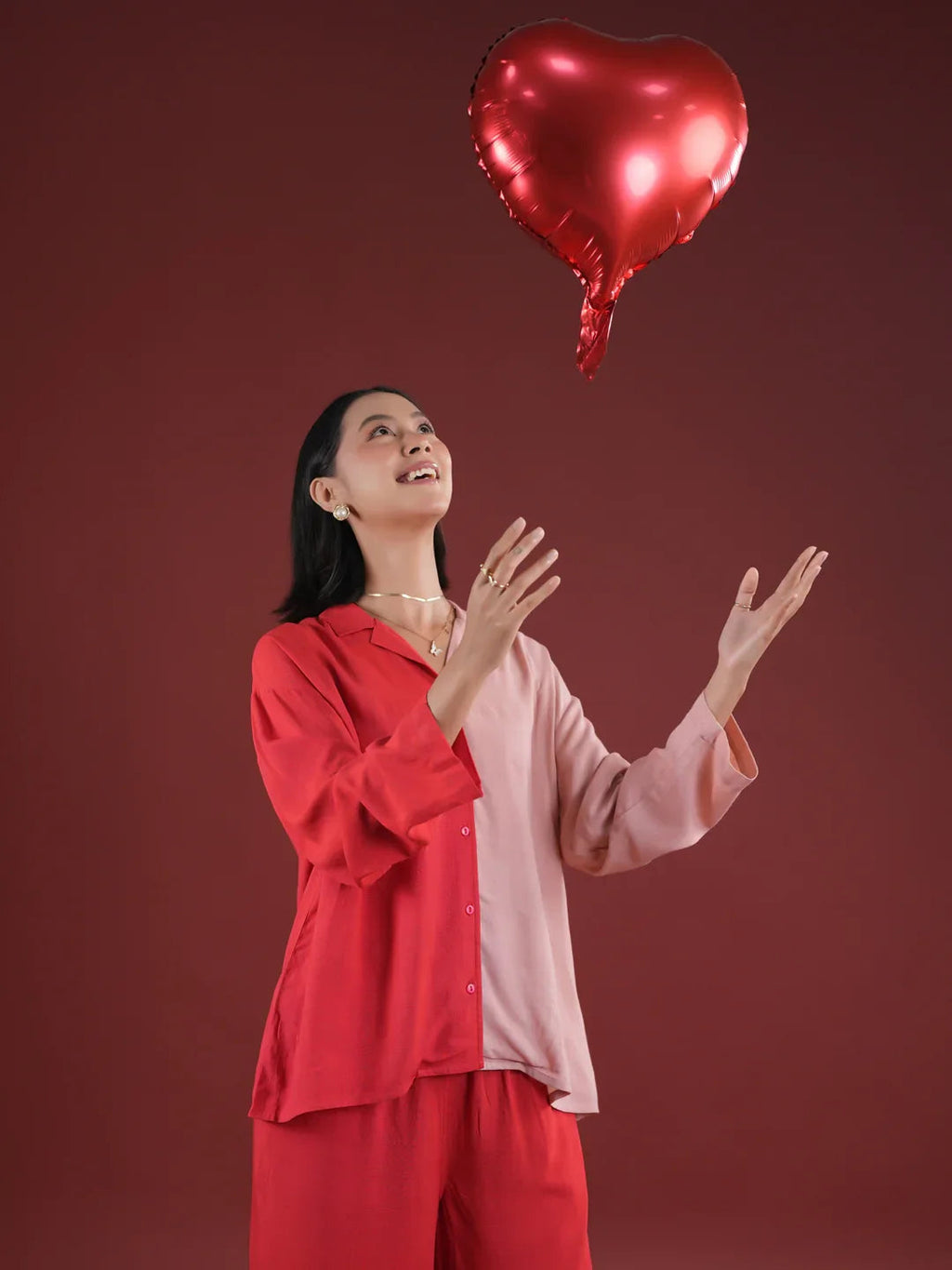 Red Solid Print Night Suit Set - SanskrutiHomes 