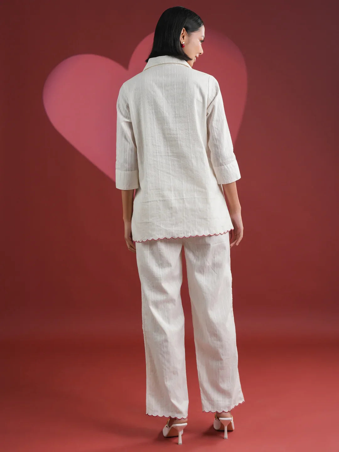 White Solid Print Cotton Night Suit Set - SanskrutiHomes 