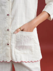 White Solid Print Cotton Night Suit Set - SanskrutiHomes 