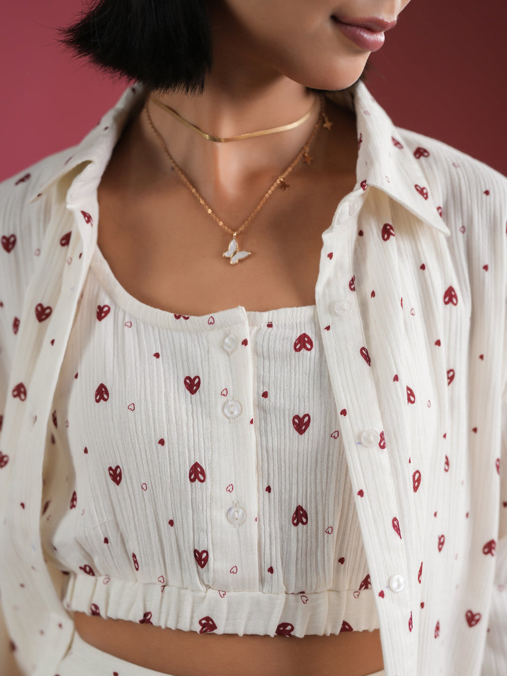 Set of 3 White Heart Printed Night Suit - SanskrutiHomes 