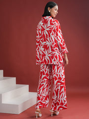 Red Floral Printed Night Suit Set - SanskrutiHomes 