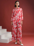 Red Floral Printed Night Suit Set - SanskrutiHomes 