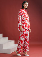 Red Floral Printed Night Suit Set - SanskrutiHomes 
