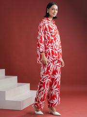 Red Floral Printed Night Suit Set - SanskrutiHomes 