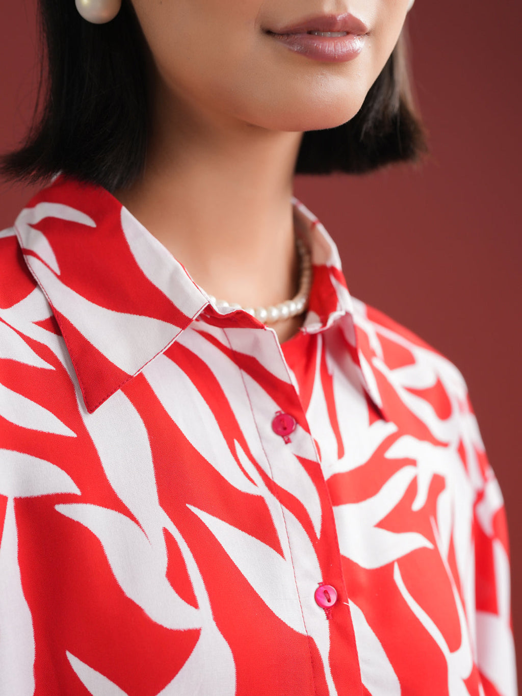 Red Floral Printed Night Suit Set - SanskrutiHomes 