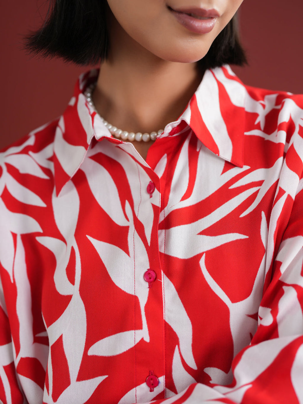 Red Floral Printed Night Suit Set - SanskrutiHomes 