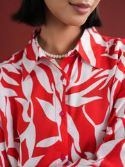 Red Floral Printed Night Suit Set - SanskrutiHomes 