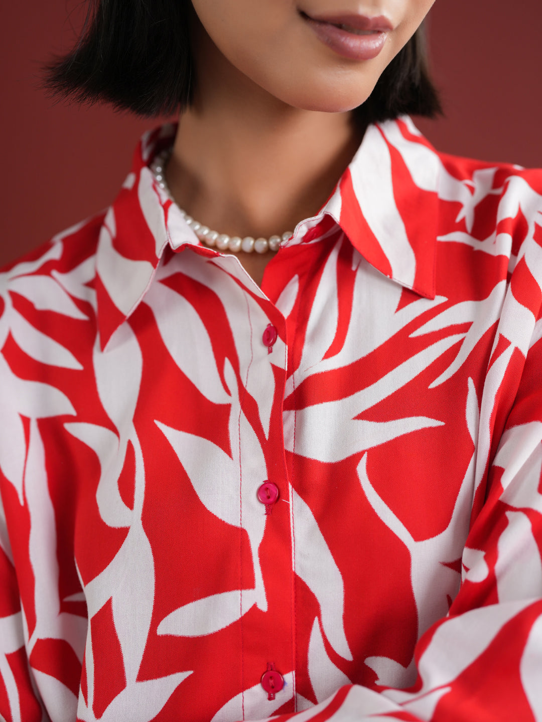 Red Floral Printed Night Suit Set - SanskrutiHomes 