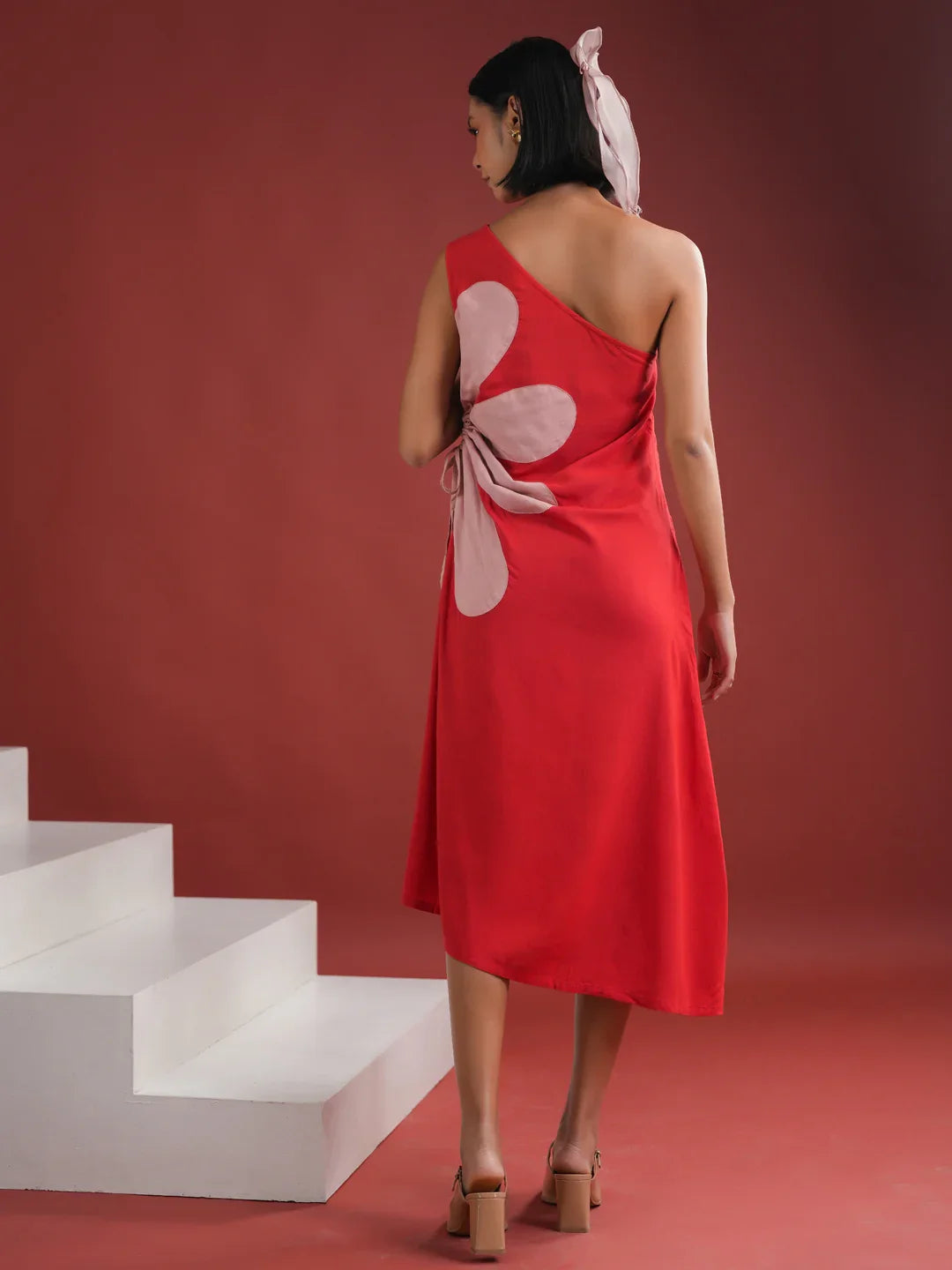 Red Floral Printed Dress for Women - SanskrutiHomes 