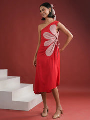 Red Floral Printed Dress for Women - SanskrutiHomes 