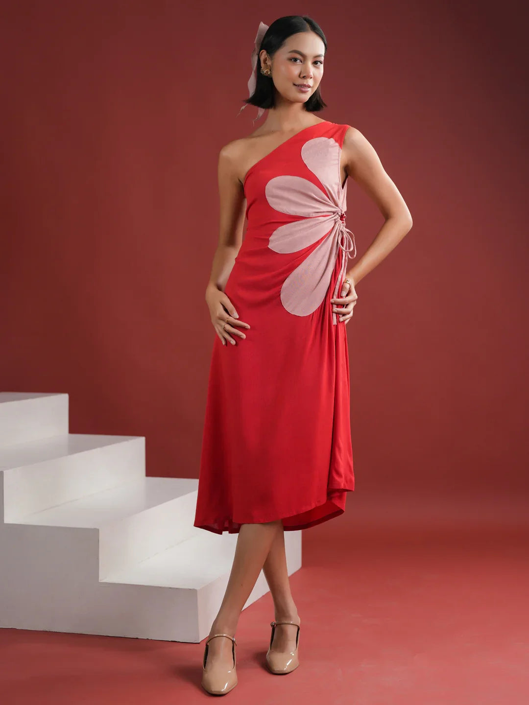 Red Floral Printed Dress for Women - SanskrutiHomes 