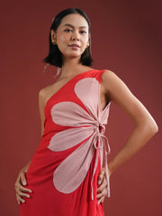 Red Floral Printed Dress for Women - SanskrutiHomes 