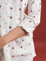 White Heart Printed Cotton Night Suit Set - SanskrutiHomes 