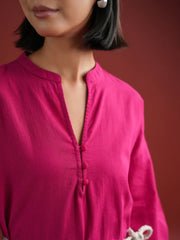 Pink Solid V Neck Dress for Women - SanskrutiHomes 