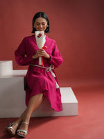 Pink Solid V Neck Dress for Women - SanskrutiHomes 