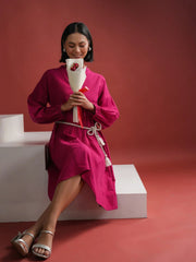 Pink Solid V Neck Dress for Women - SanskrutiHomes 