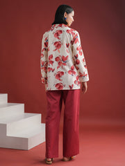 White Floral Printed Cotton Night Suit Set - SanskrutiHomes 