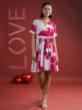 Pink Floral Printed V-Neck Dress - SanskrutiHomes 