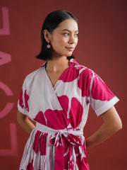 Pink Floral Printed V-Neck Dress - SanskrutiHomes 