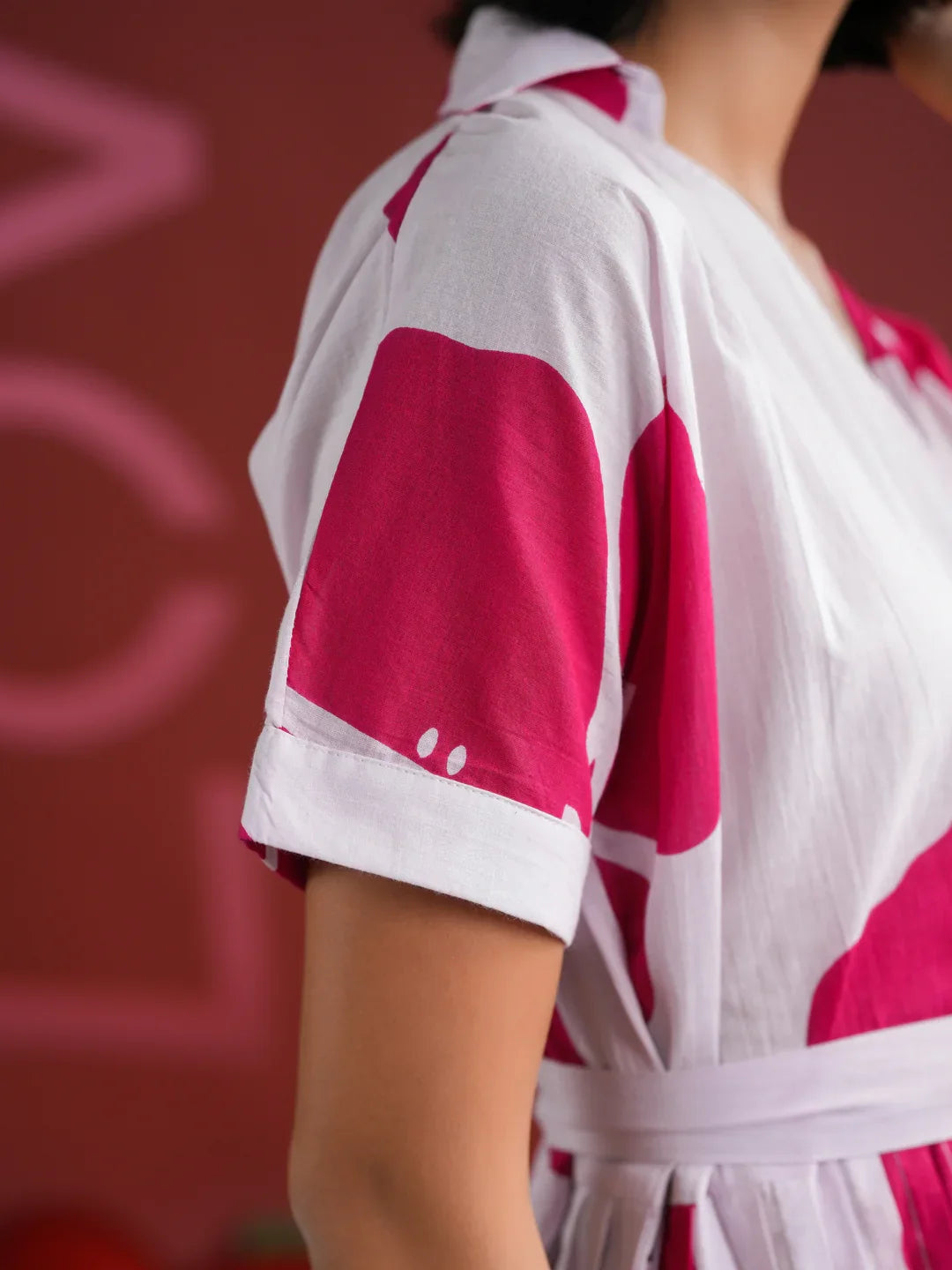 Pink Floral Printed V-Neck Dress - SanskrutiHomes 