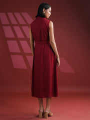 Red Solid Print Dress for Women - SanskrutiHomes 