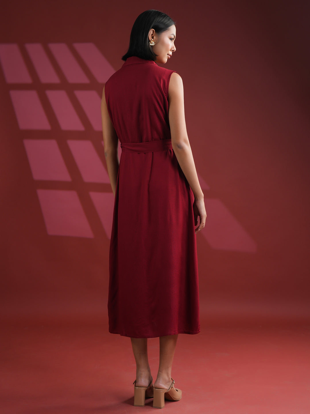 Red Solid Print Dress for Women - SanskrutiHomes 