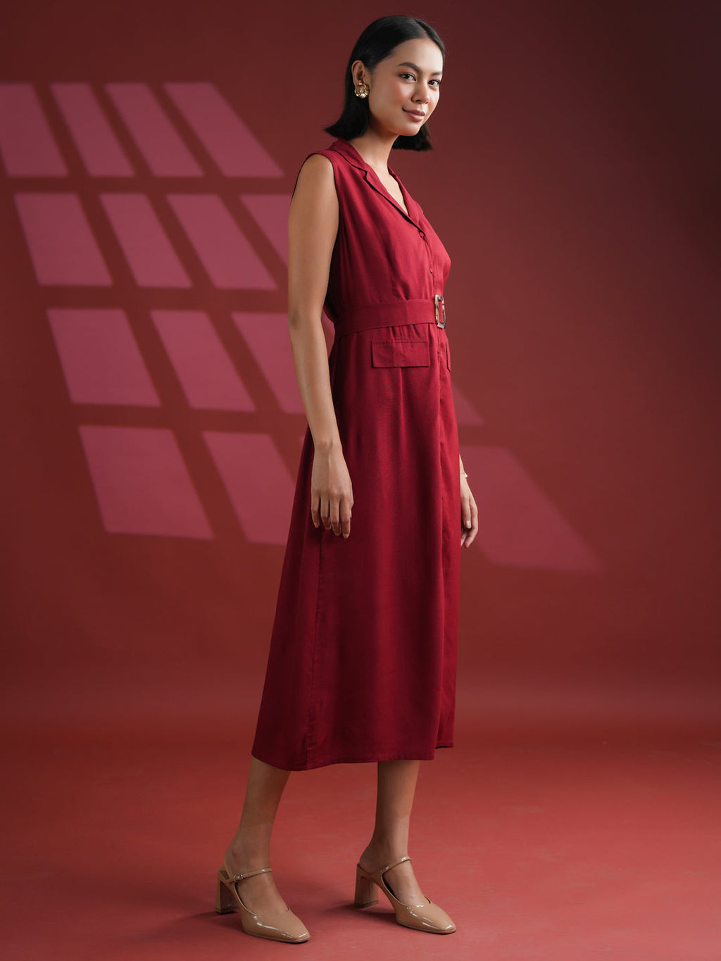 Red Solid Print Dress for Women - SanskrutiHomes 