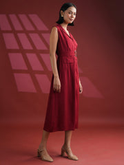 Red Solid Print Dress for Women - SanskrutiHomes 