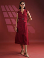 Red Solid Print Dress for Women - SanskrutiHomes 