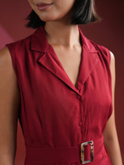 Red Solid Print Dress for Women - SanskrutiHomes 