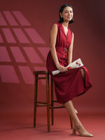 Red Solid Print Dress for Women - SanskrutiHomes 