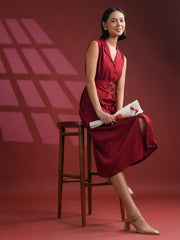 Red Solid Print Dress for Women - SanskrutiHomes 
