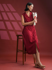 Red Solid Print Dress for Women - SanskrutiHomes 