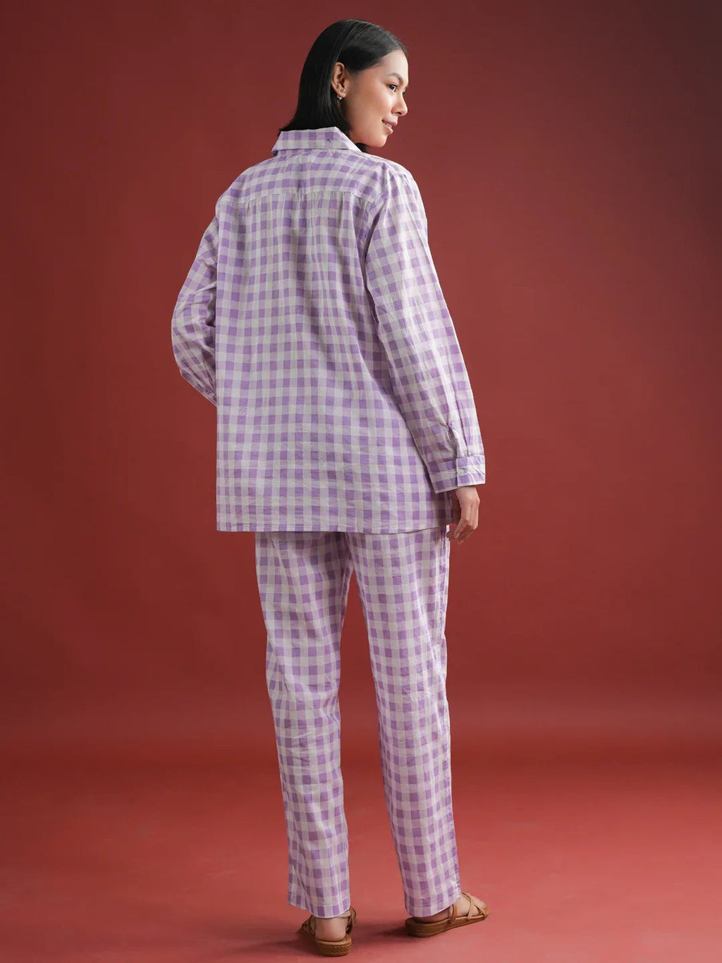 Purple Check Printed Cotton Co-ords Set - SanskrutiHomes 