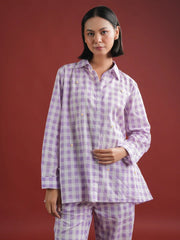 Purple Check Printed Cotton Co-ords Set - SanskrutiHomes 