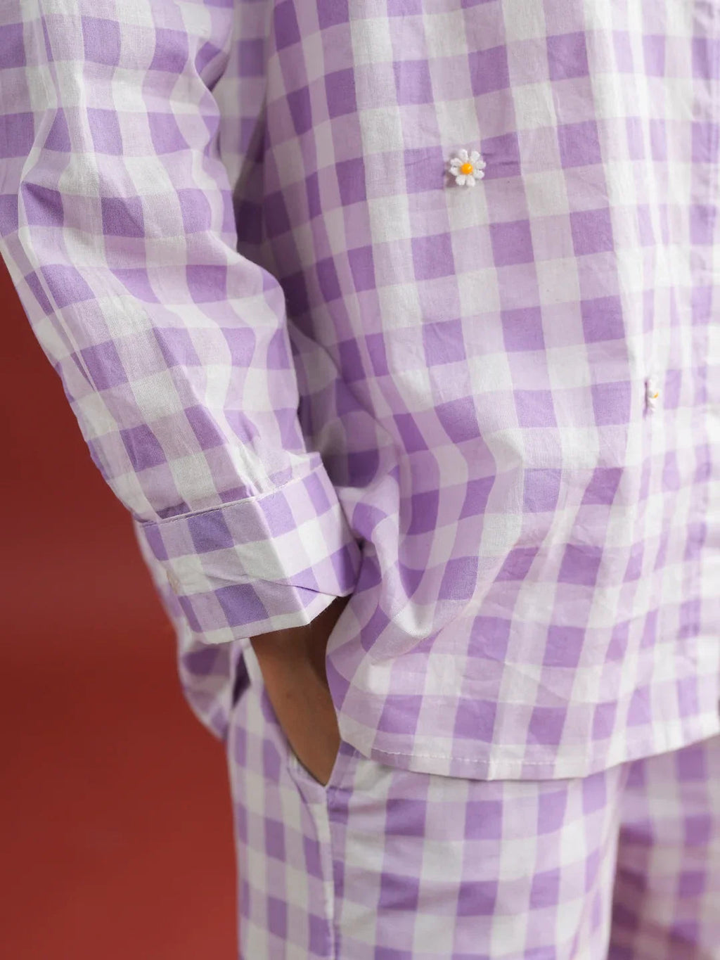 Purple Check Printed Cotton Co-ords Set - SanskrutiHomes 