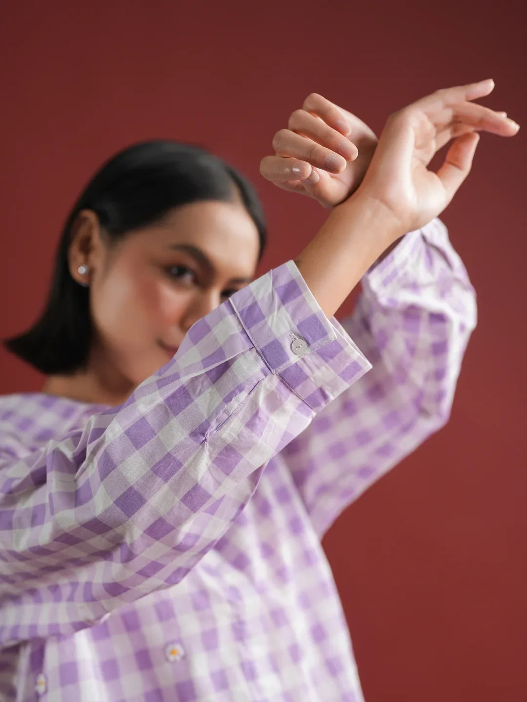 Purple Check Printed Cotton Co-ords Set - SanskrutiHomes 