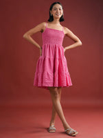 Pink Solid Polyester Dress for Women - SanskrutiHomes 