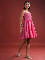 Pink Solid Polyester Dress for Women - SanskrutiHomes 