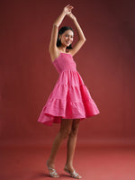 Pink Solid Polyester Dress for Women - SanskrutiHomes 