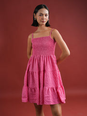 Pink Solid Polyester Dress for Women - SanskrutiHomes 