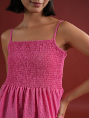Pink Solid Polyester Dress for Women - SanskrutiHomes 