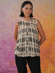Black Geometric Print Round Neck Co-ords Set - SanskrutiHomes 